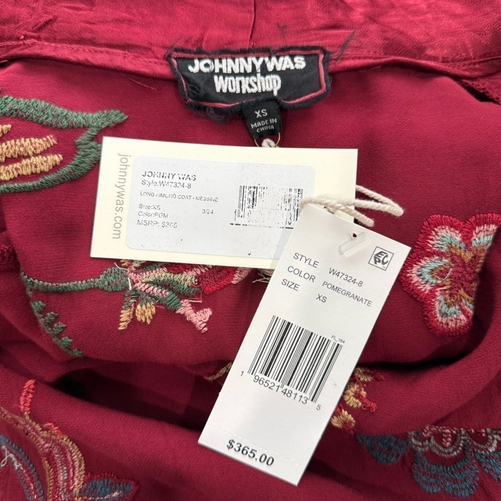 JOHNNY WAS XS Messine Long Kimono Floral Embroidered Pomegranate/Burgundy NWT - Picture 10 of 11